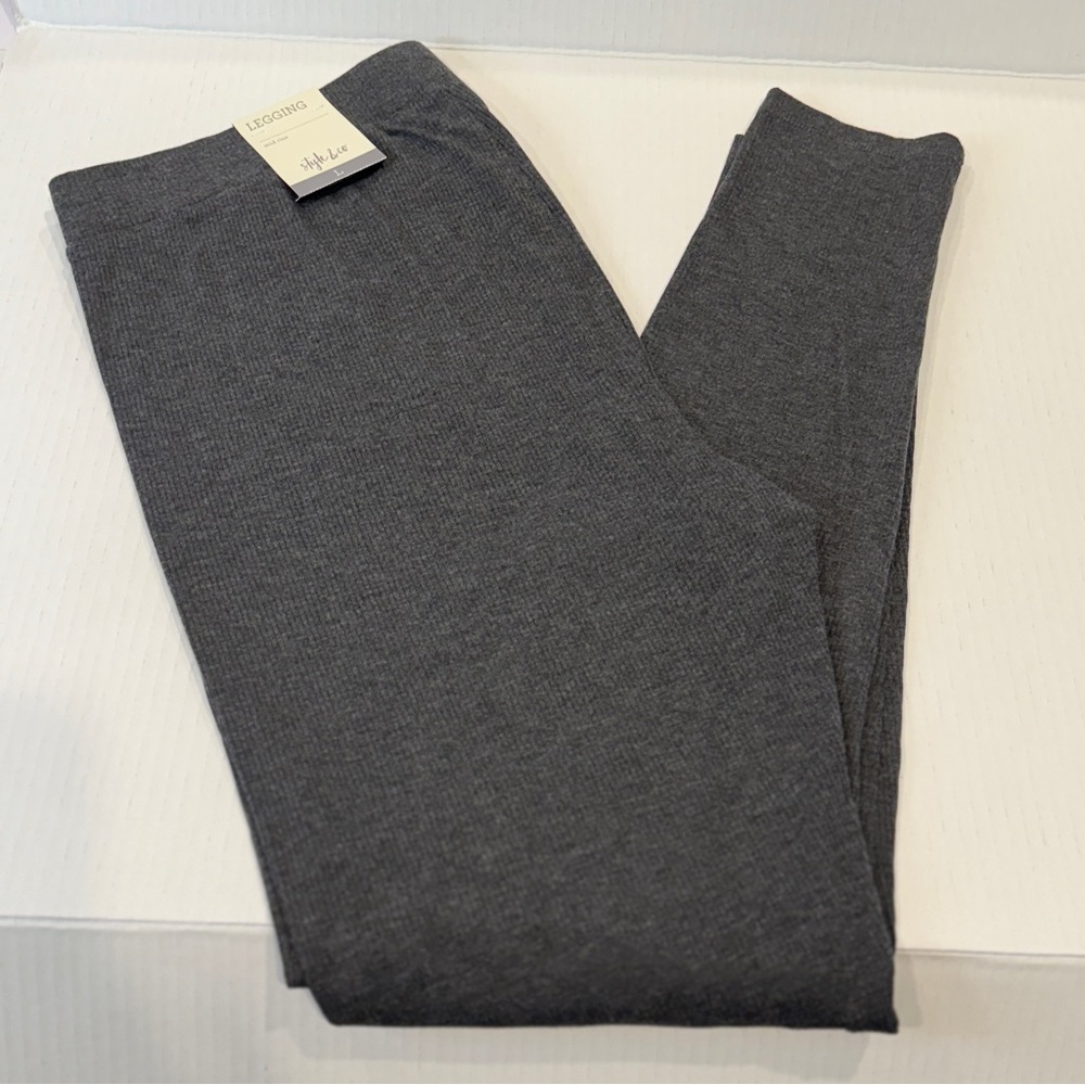 π Style & Co Ribbed Leggings Charcoal Heather Large Super Soft Mid-Rise Stretch - Picture 2 of 16